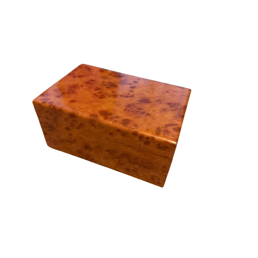 Vintage Burl Wood Jewelry Box High Gloss Lacquer Finish Lined Keepsake Chest